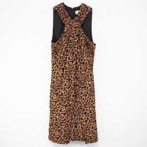 Badgley Mischka Leopard Print Dress Midi Cocktail Evening Brown Black Size 4